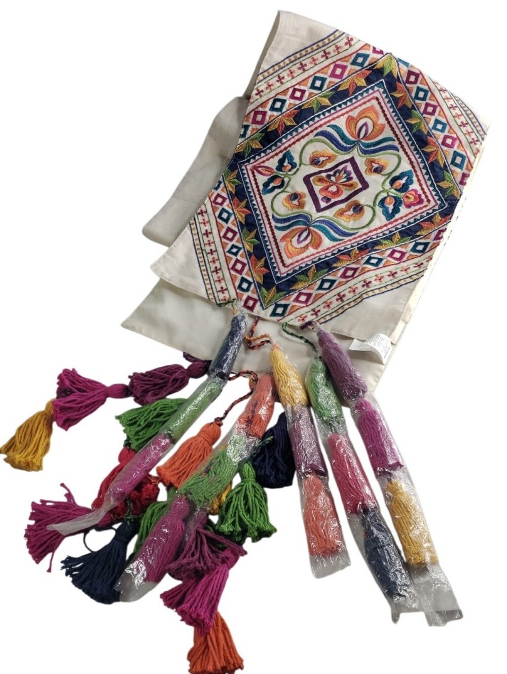 Vintage Boho Pier 1 Imports 73" Embroidered Tassels Exotic Indian Table Runner